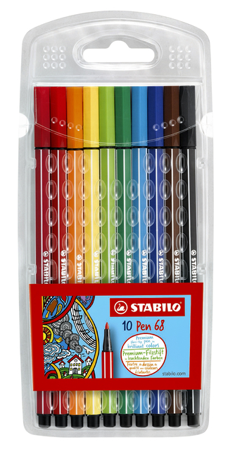 Viltstift STABILO Pen 68/10 medium assorti etui à 10 stuks