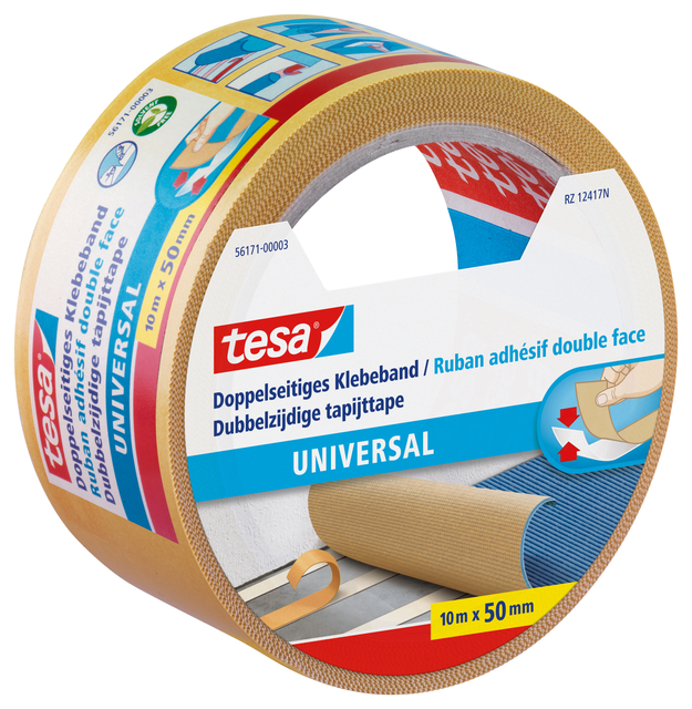 Tapijttape tesa® universal 10mx50mm dubbelzijdig wit