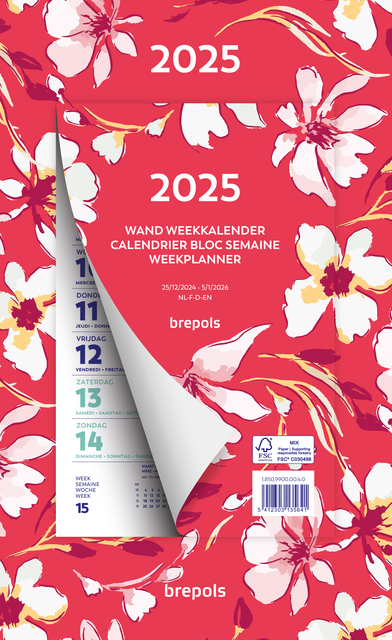 Weekkalender 2025 Brepols 190x130 7dagen/1pagina Fantasie assorti