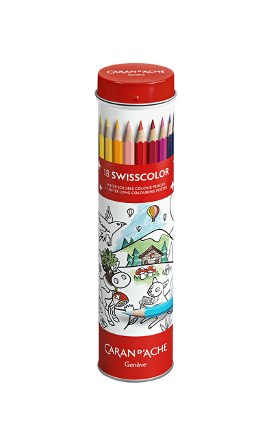 Kleurpotlood Caran d'ache Swisscolor met poster koker à 18 kleuren