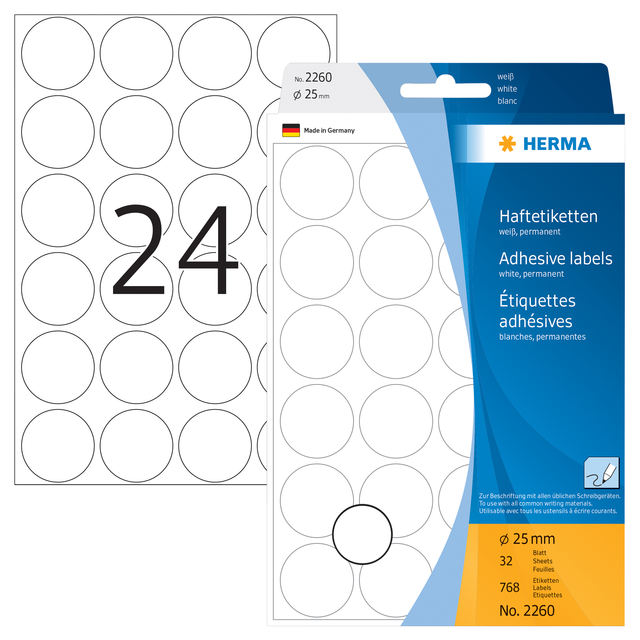 Etiket HERMA 2260 rond 25mm wit 768stuks