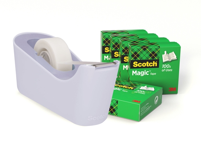 Plakbandhouder Scotch C18 lavendel + 6 rollen magic tape 19mmx33m