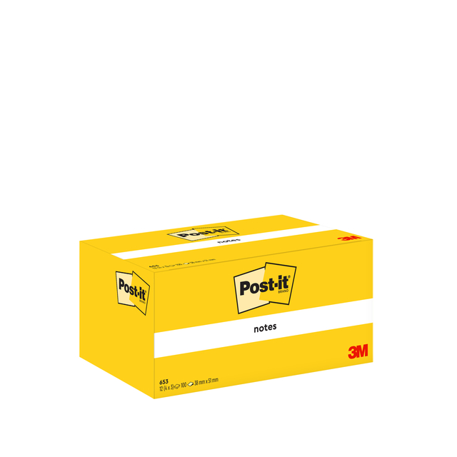 Memoblok Post-it 653 38x51mm geel 3 stuks