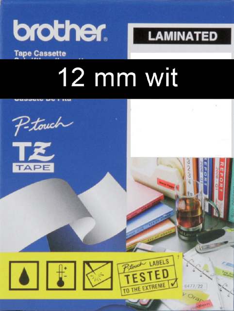 Labeltape Brother P-touch TZe-335 standaard 12mm wit op zwart