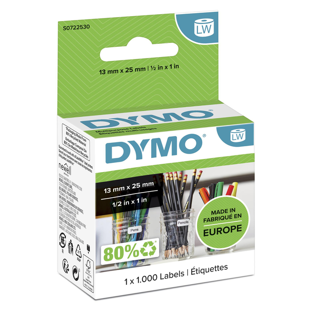 Etiket Dymo LabelWriter multifunctioneel 13x25mm 1 rol á 1000 stuks wit