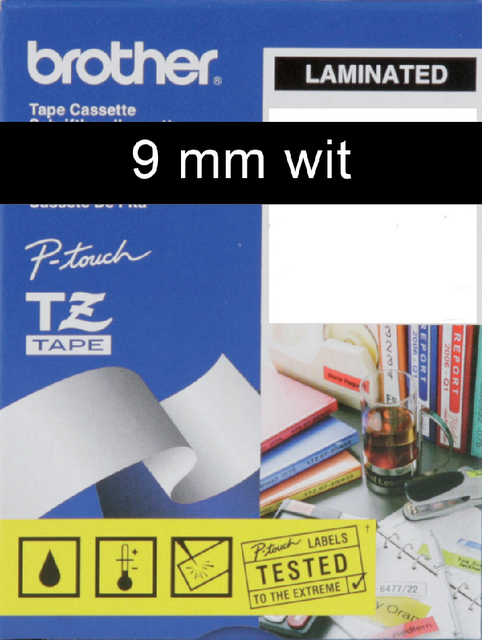 Labeltape Brother P-touch TZe-325 standaard 9mm wit op zwart