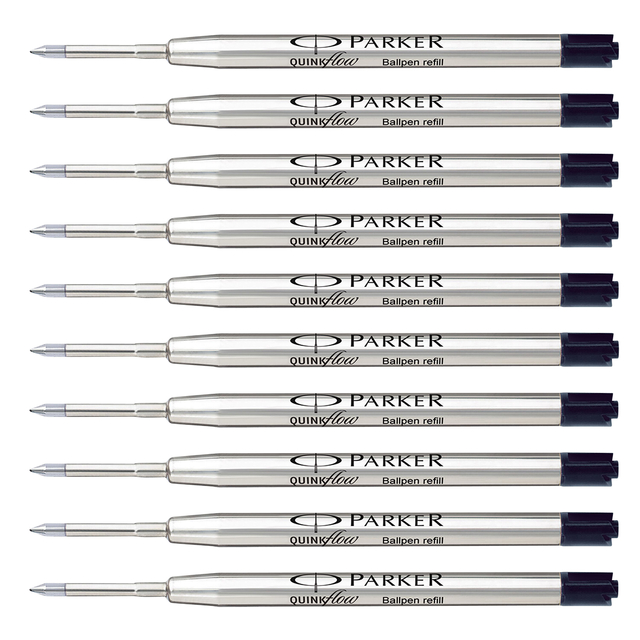 Balpenvulling Parker Quinkflow medium zwart blister à 10 stuks