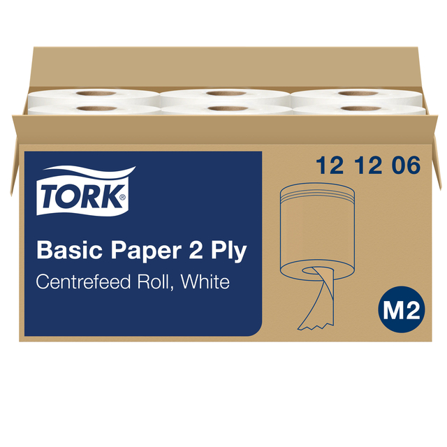 Poetsrol Tork Basic M2 centerfeed multifunctioneel 2-laags 6 rollen à 160m wit 121206