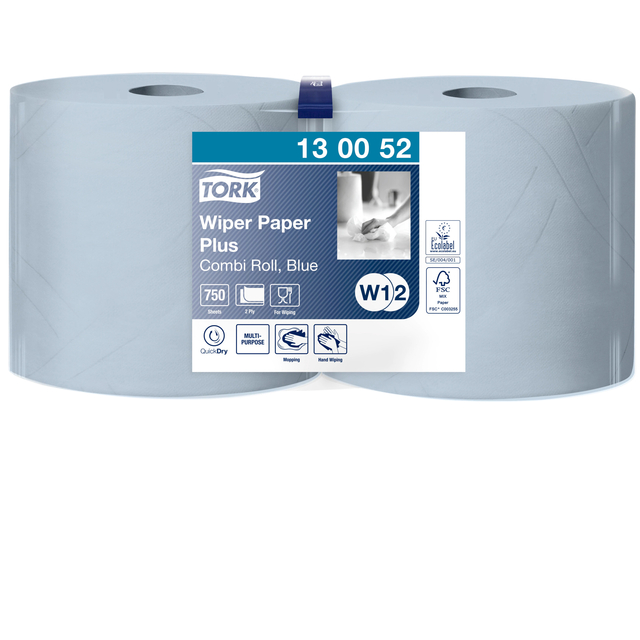 Poetspapier Tork W2 Plus Premium 2-laags 750 vel blauw 130052