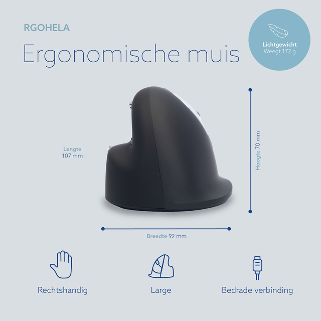 Muis R-Go Ergonomisch HE Break Draad Rechts L