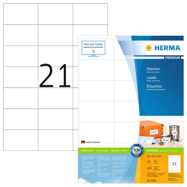 Etiket HERMA 4616 70x42.3mm premium wit 4200stuks