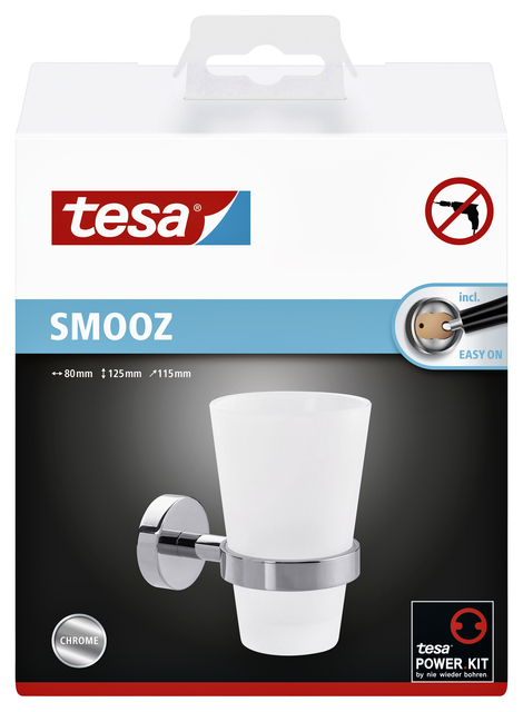 Bekerhouder tesa® Smooz hoogglans verchroomd metaal zelfklevend