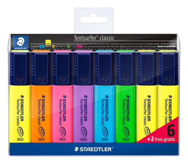 Markeerstift Staedtler 364 Textsurfer set à 6 stuks assorti + 2 geel gratis