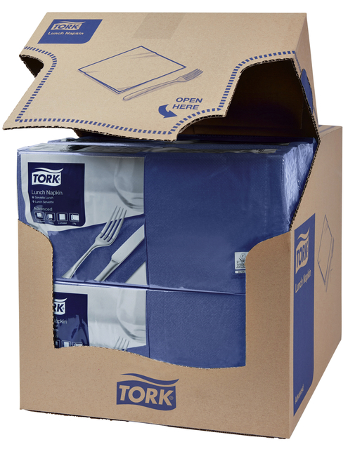 Servetten Tork 2-laags 1/4 gevouwen 200 stuks donkerblauw 477215