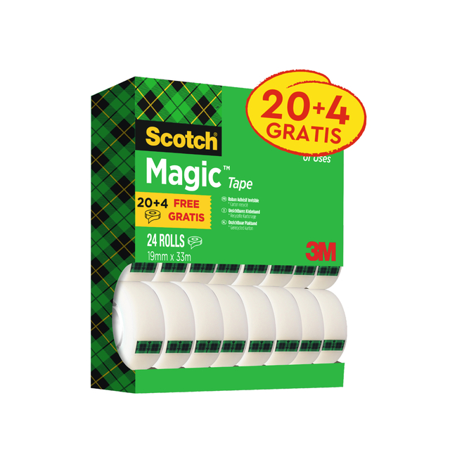 Plakband Scotch Magic 810 19mmx33m onzichtbaar mat 20+4 gratis