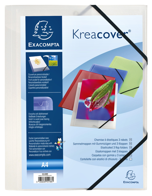 Elastomap Exacompta Kreacover A4 3 kleppen PP assorti