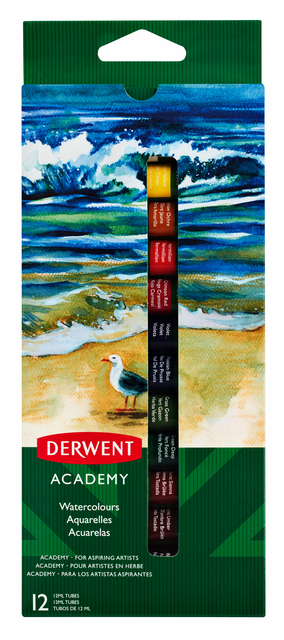 Aquarelverf Derwent Academy blister à 12 tubes à 12ml assorti