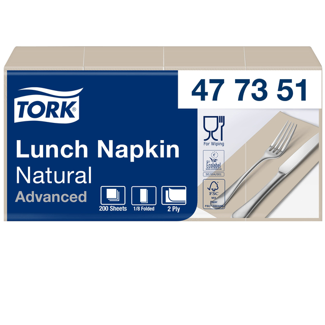 Servetten Tork Enviromental Print 1/8 gevouwen 2-laags 200 stuks Natural 477351