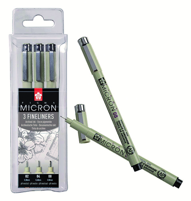 Fineliner Sakura pigma micron blister 3 stuks zwart