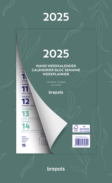 Weekkalender 2025 Brepols 190x130 7dagen/1pagina Fantasie assorti