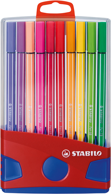 Viltstift  STABILO Pen 68/20 ColorParade in rood/blauw etui medium assorti etui  à 20 stuks