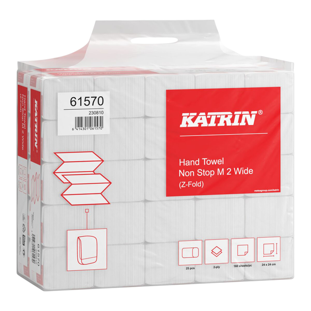 Handdoek Katrin Z-vouw 2-laags 25x160vel wit 240x240mm