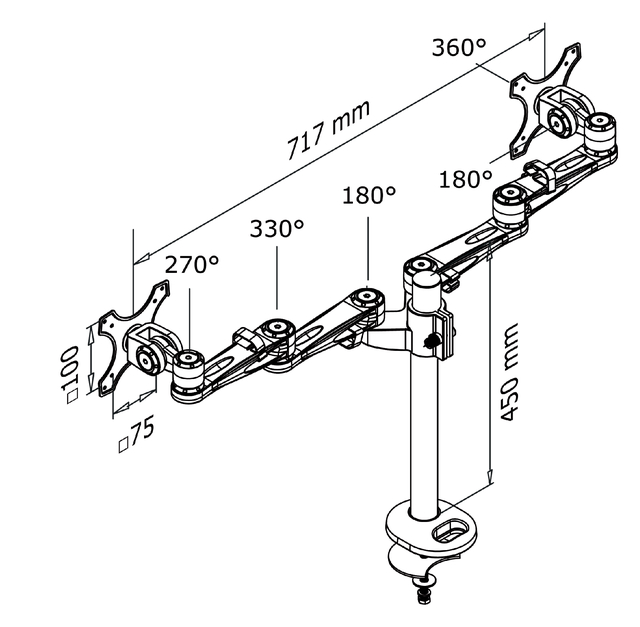 Monitorarm Neomounts D935DG 2x10-27" doorvoer zilvergrijs