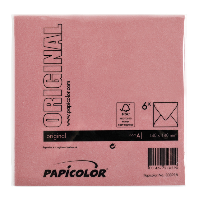 Envelop Papicolor 140x140mm rood pak à 6 stuks