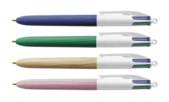 Balpen Bic 4 kleuren wood medium assorti