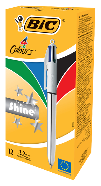 Balpen Bic 4kleuren shine medium zilver