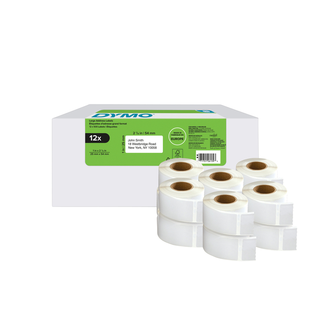 Etiket Dymo LabelWriter adressering 25x54mm 12 rollen á 500 stuks wit