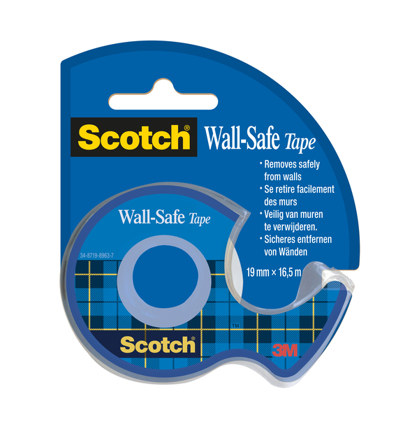 Plakband Scotch 19mmx16.5m Wall Safe + handdispenser