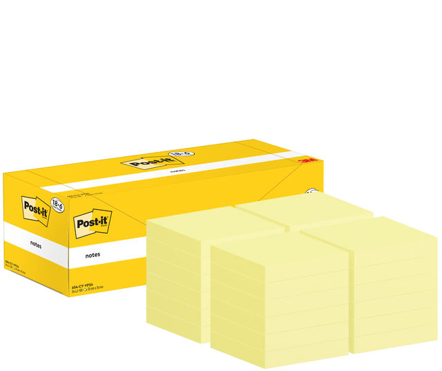 Memoblok 3M Post-it 654-CY 76x76mm geel voordeelpak