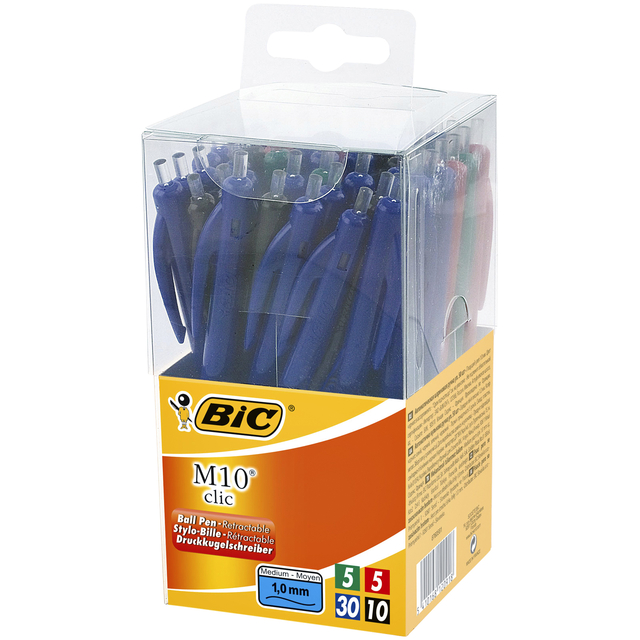 Balpen Bic M10 medium assorti in tubo verpakking