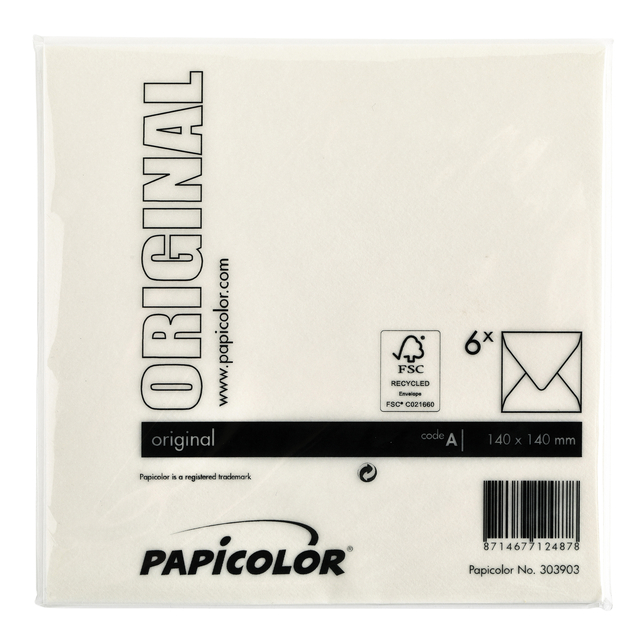 Envelop Papicolor 140x140mm anjerwit pak à 6 stuks