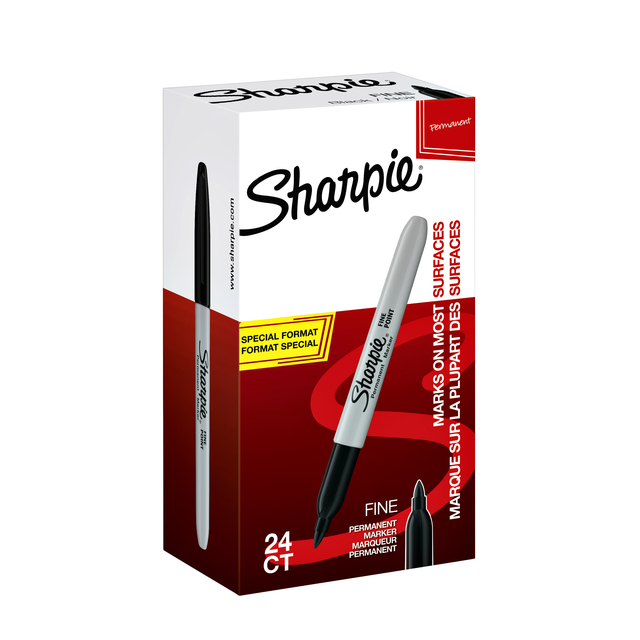 Viltstift Sharpie rond fijn zwart valuepack à 20 + 4 stuks gratis