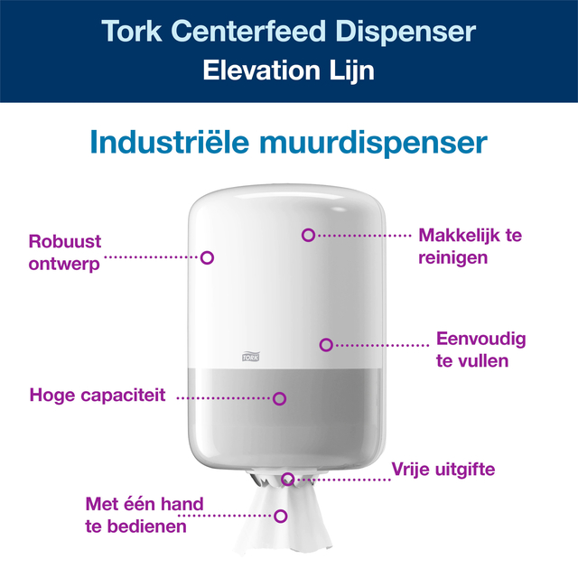 Poetspapierdispenser Tork Centerfeed M2 Elevation  wit 559000