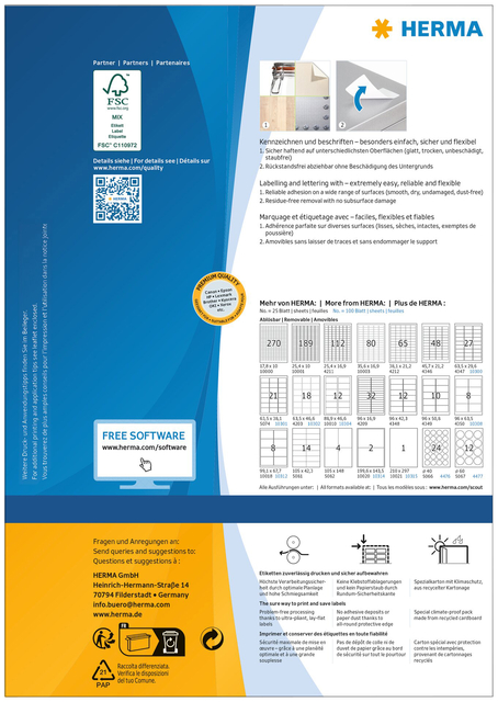 Etiket HERMA 10301 63.5x38.1mm verwijderbaar wit 2100 etiketten
