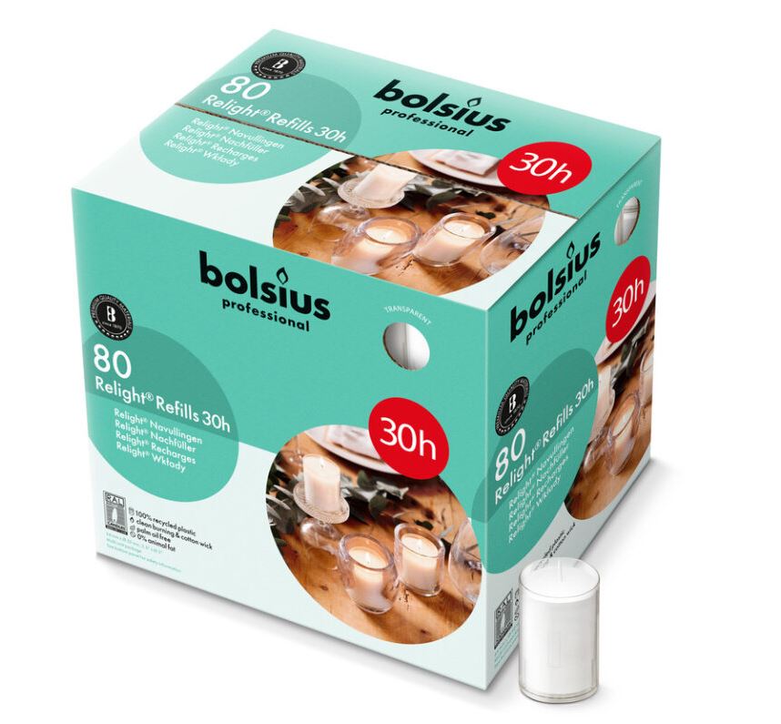 Bolsius Refills Relight Navul Transparant 30u doos 80st