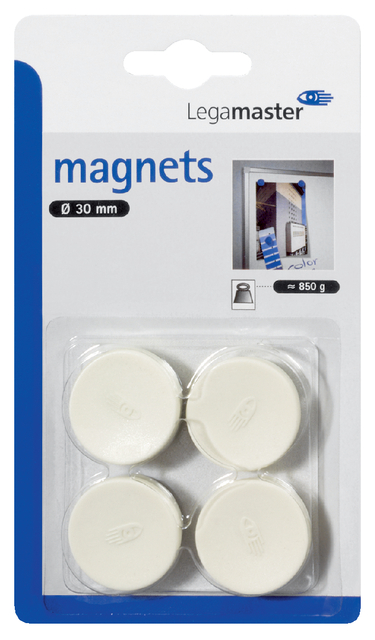 Magneet Legamaster 30mm 850gr wit 4 stuks