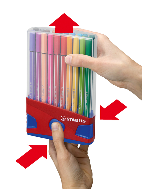 Viltstift  STABILO Pen 68/20 ColorParade in rood/blauw etui medium assorti etui  à 20 stuks