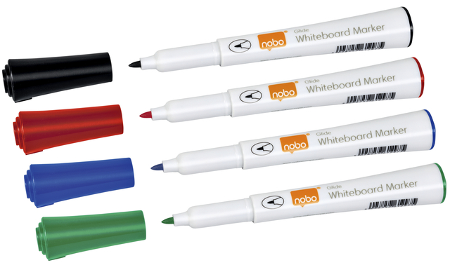 Viltstift Nobo whiteboard Glide rond assorti 1mm 4st