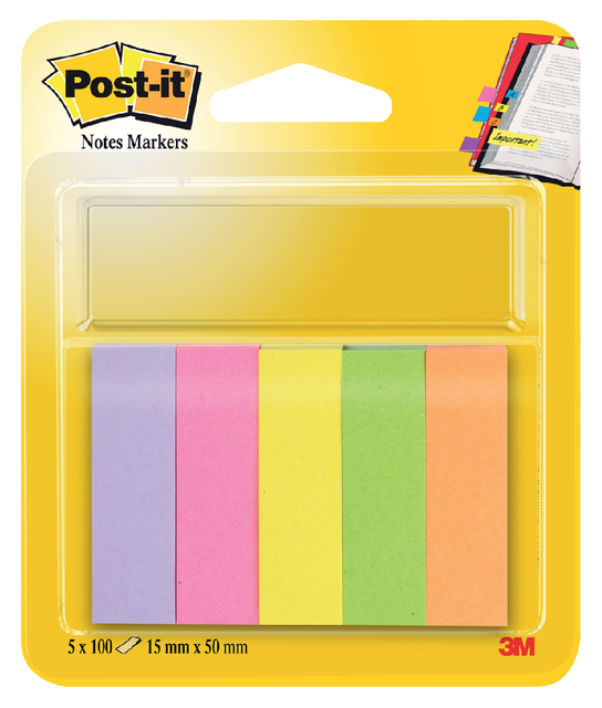 Markeerstrook Post-it 670 15x50mm papier assorti 5x100vel