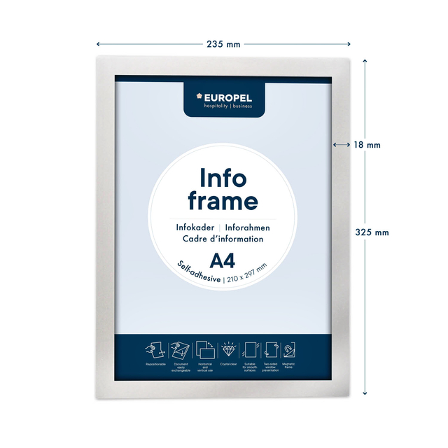 Infokader Europel zelfklevend A4 zilver