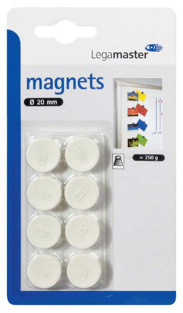 Magneet Legamaster 20mm 250gr wit 8 stuks