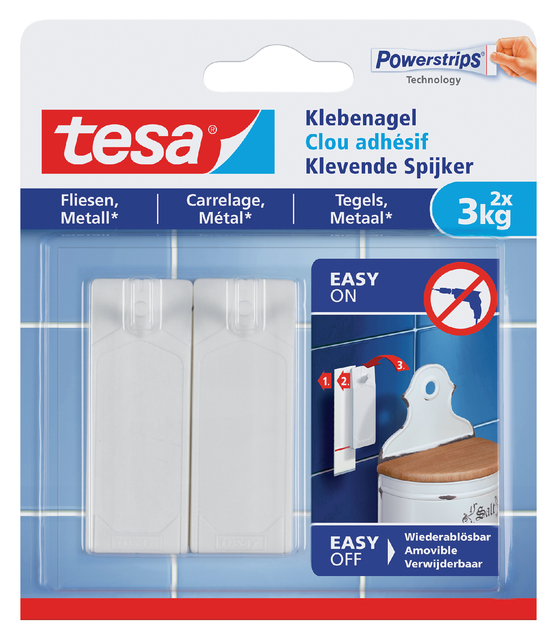 Klevende Spijker tesa® tegels & metaal 3kg wit 2 stuks