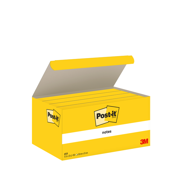 Memoblok Post-it 653 38x51mm geel 3 stuks