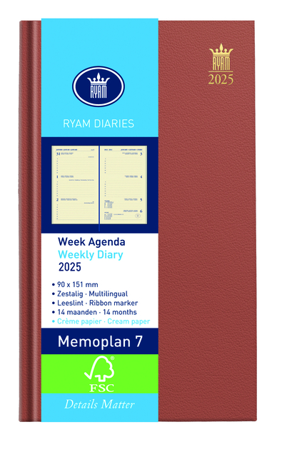 Agenda 2025 Ryam Memoplan 7 Nappa 7dagen/2pagina's assorti