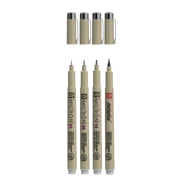 Fineliner Sakura Pigma Micron lichtgrijs set 4 maten