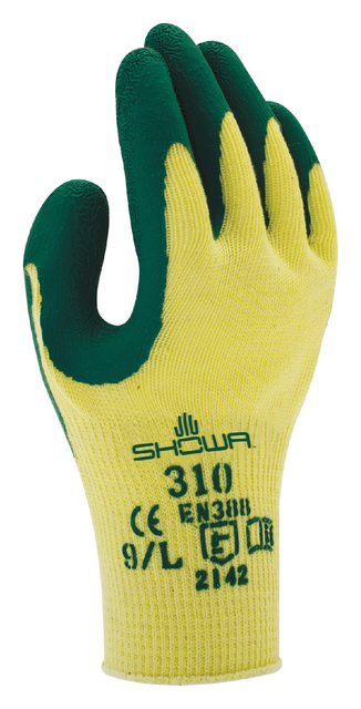 Handschoen Showa 310 grip latex S groen/geel